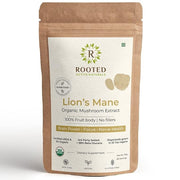 Rooted Lions Mane mushroom Extract Powder (120 gm) | Memory, Focus, Brain Powder & Nerve Health. USDA Organic, 38% Beta Glucans, Certified organic - CBD Store India