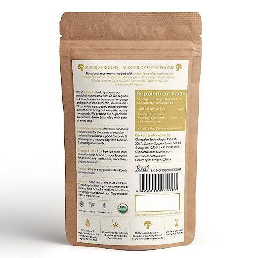 Rooted Lions Mane Mushroom Extract Powder (60 gm) | Memory, Focus, Brain Powder & Nerve Health..