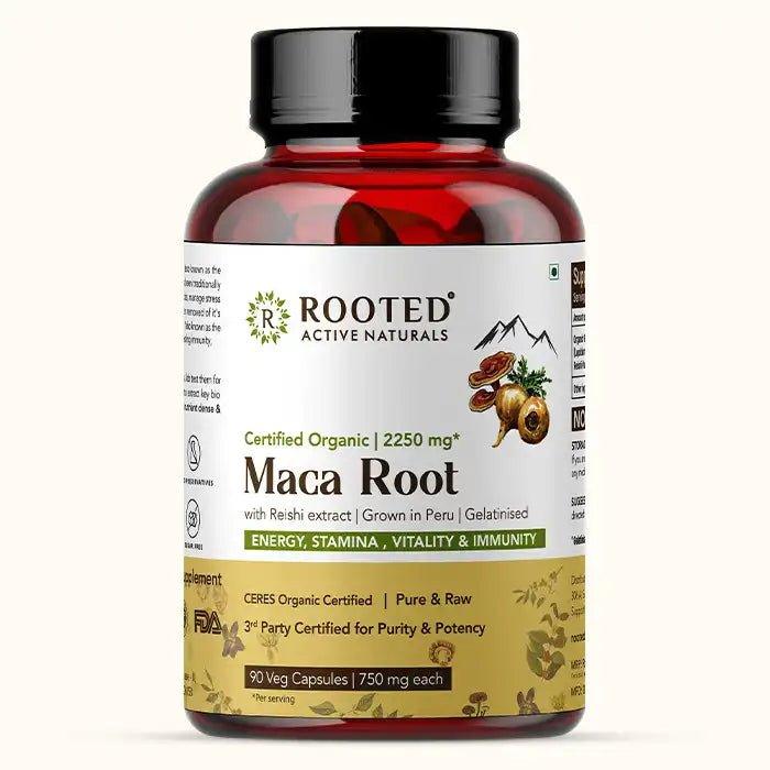 Rooted Actives Maca Root Extract with Reishi Mushroom (90 Veg Caps, 750 mg) -Stamina, Virility, Hormonal supportMaca Root CapsulesMaca Root Extract Capsules | Stamina, Virility, Hormonal support 