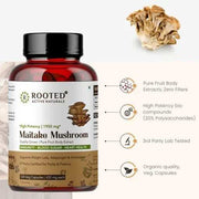 Rooted Maitake Mushroom Extract Capsules 120 Caps, 650 Mg each | Supports Cardio Health & Immunity | Helps Cholesterol, BP & Blood Sugar Levels - CBD Store India