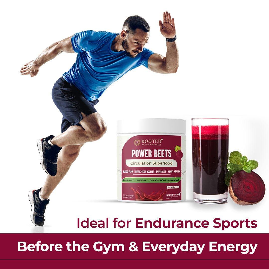 Rooted Actives Power Beets ( 250 g) - Organic Beet root powder with L arginine, L Carnitine, BCAA, Reservatrol & Stevia | Heart, Endurance, Nitric oxide boosterBeet Root PowderPower Beets | Beet Root Powder | Beet Root super drink mix
