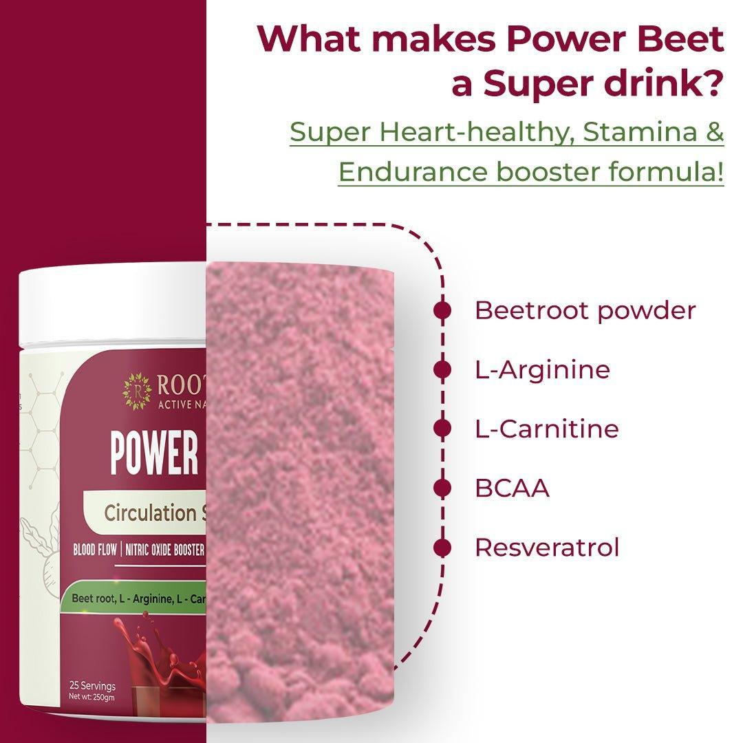 Rooted Actives Power Beets ( 250 g) - Organic Beet root powder with L arginine, L Carnitine, BCAA, Reservatrol & Stevia | Heart, Endurance, Nitric oxide booster.