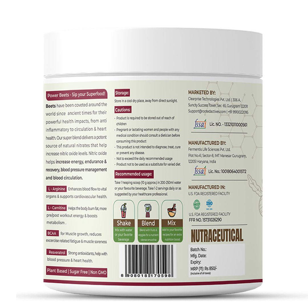 Rooted Power beets - Beet root powder with L arginine, L Carnitine, BCAA & Reservatrol - CBD Store India