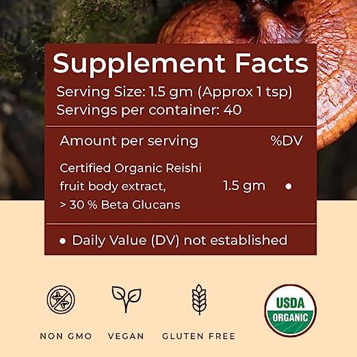 Rooted Actives Reishi mushroom Extract Powder | Heart health, Stress Relief, Liver.  supportUSDA Organic, 30% Beta GlucansMushroom Extract PowderReishi Mushroom Extract Powder | For Heart, Liver Health & Immunity
