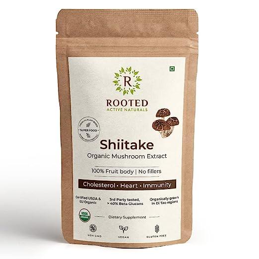 Rooted Actives Shiitake mushroom Extract Powder |.Cholesterol, Heart health, Immunity. USDA Organic, 40% Beta GlucansMushroom Extract PowderShiitake Mushroom Extract Powder | For Cholesterol, Heart & Immunity