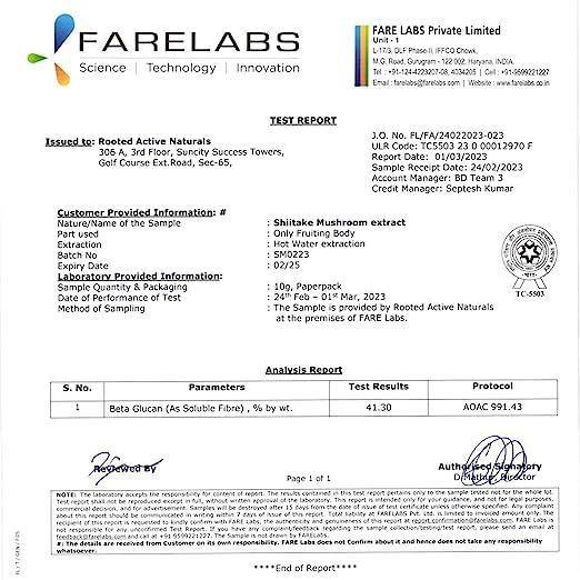 Rooted Actives Shiitake mushroom Extract Powder |.Cholesterol, Heart health, Immunity. USDA Organic, 40% Beta Glucans.