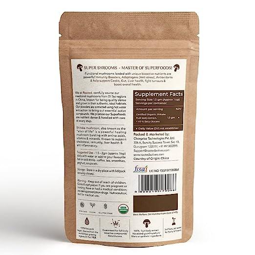 Rooted Actives Shiitake mushroom Extract Powder |.Cholesterol, Heart health, Immunity. USDA Organic, 40% Beta GlucansMushroom Extract PowderShiitake Mushroom Extract Powder | For Cholesterol, Heart & Immunity