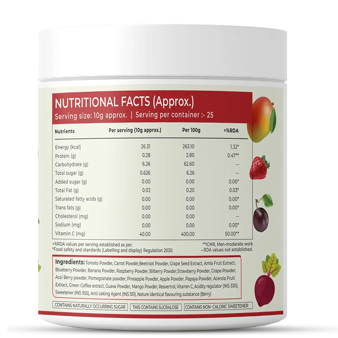 Rooted Super Reds blend of 21 nutritious fruits & berries | Rich in antioxidants, flavonoids & polyphenols | Heart, Circulation health, Energy & Vitality ( 250 gm), Tasty berry flavor ( USA FDA Registered Facility ) - CBD Store India