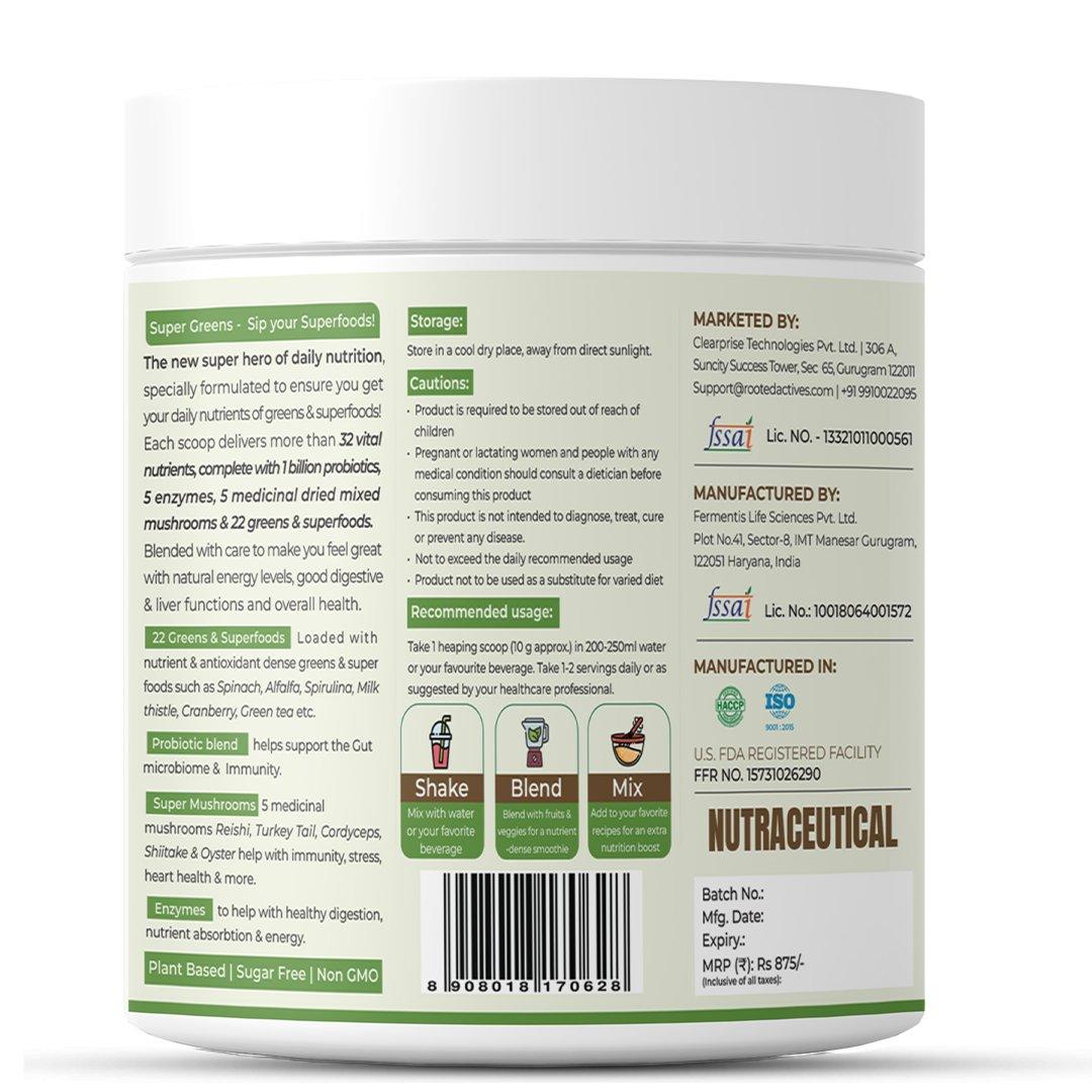 Rooted Actives Superfood Greens, Mushrooms & Herbs blend | (250 g)Mushrooms & Herbs blendSuperfood Greens, Mushrooms & Herbs blend | Daily Nutrion, Gut Health