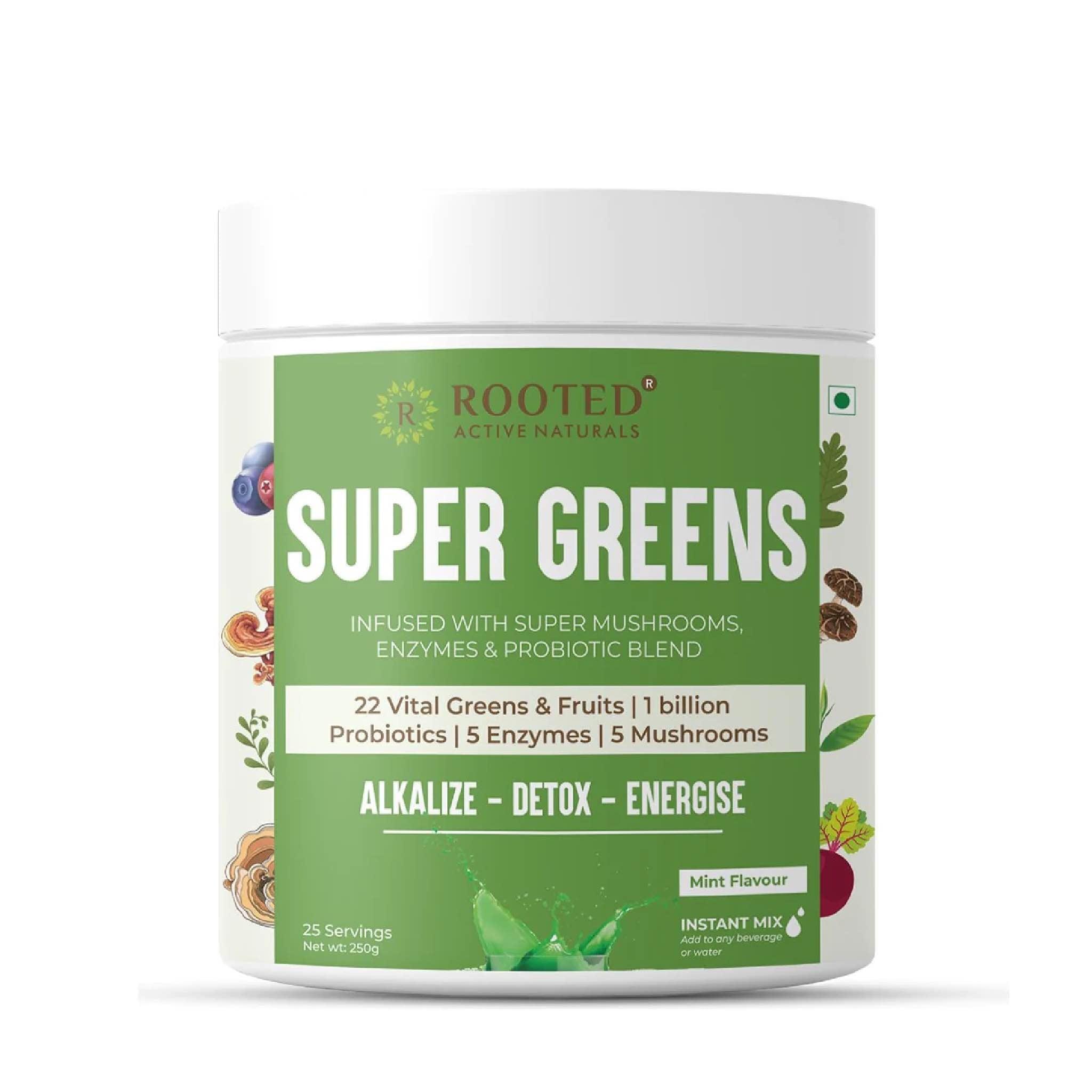 Rooted Actives Superfood Greens, Mushrooms & Herbs blend | (250 g)Mushrooms & Herbs blendSuperfood Greens, Mushrooms & Herbs blend | Daily Nutrion, Gut Health