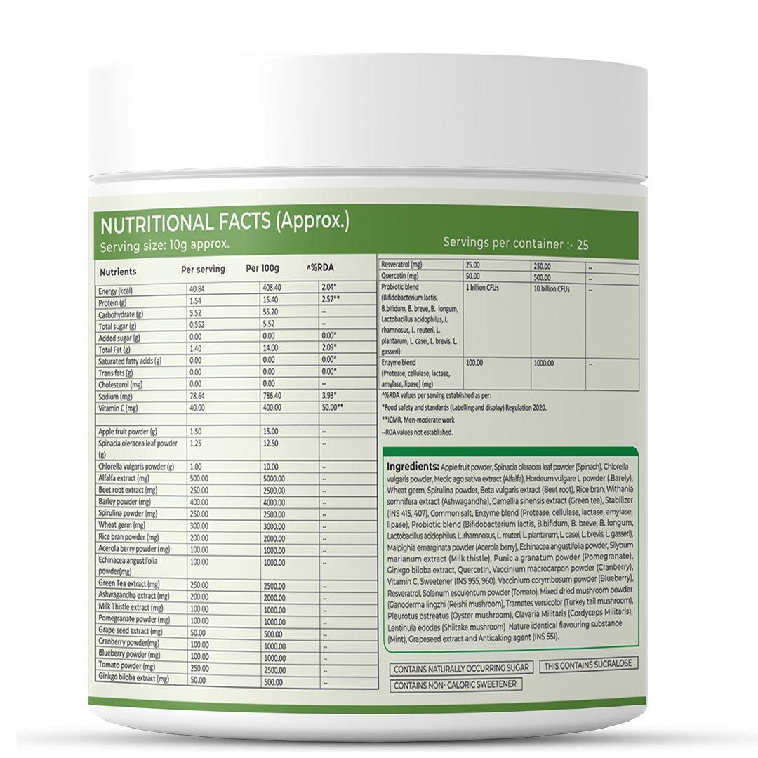 Rooted Actives Superfood Greens, Mushrooms & Herbs blend | (250 g)Mushrooms & Herbs blendSuperfood Greens, Mushrooms & Herbs blend | Daily Nutrion, Gut Health