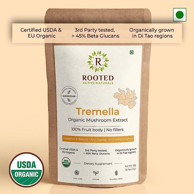 Rooted Actives Tremella Mushroom Extract  (45 g) | Beauty, Skin Glow, Collagen booster, HydrationMushroom Extract PowderRooted Tremella mushroom extract Powder |  Anti Aging Superfood