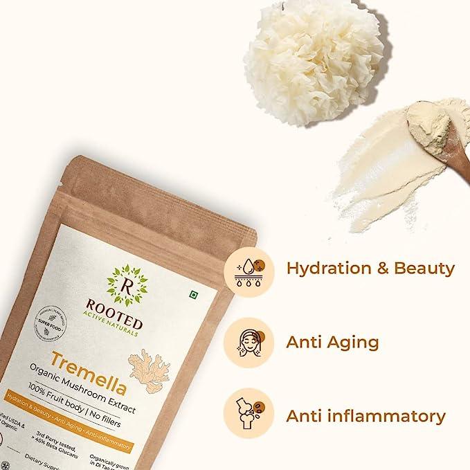 Rooted Actives Tremella Mushroom Extract  (45 g) | Beauty, Skin Glow, Collagen booster, HydrationMushroom Extract PowderRooted Tremella mushroom extract Powder |  Anti Aging Superfood