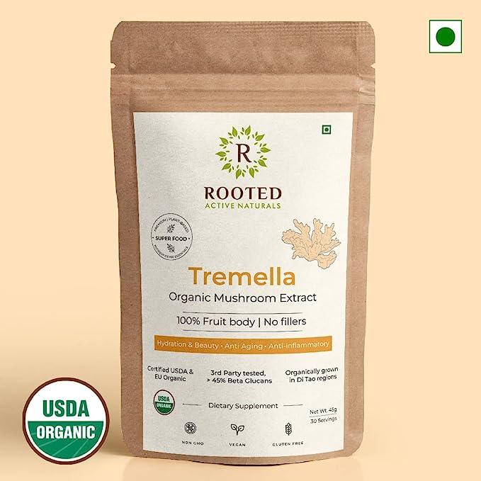 Rooted Actives Tremella Mushroom Extract  (45 g) | Beauty, Skin Glow, Collagen booster, HydrationMushroom Extract PowderRooted Tremella mushroom extract Powder |  Anti Aging Superfood
