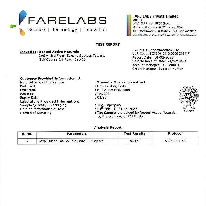 Rooted Actives Tremella Mushroom Extract  (45 g) | Beauty, Skin Glow, Collagen booster, Hydration.