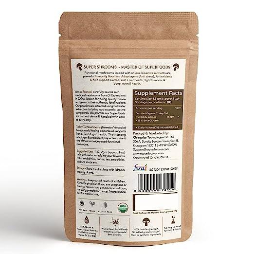 Rooted Actives Turkey Tail mushroom Extract Powder | Gut Health, Liver, Immunity | USDA Organic, 35% Beta GlucansMushroom Extract PowderTurkey Tail Mushroom Extract Powder | For Gut, Digestion & Liver