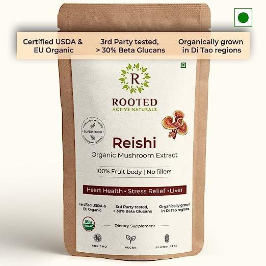 Rooted Actives Turkey Tail mushroom Extract Powder | Gut Health, Liver, Immunity | USDA Organic, 35% Beta Glucans.