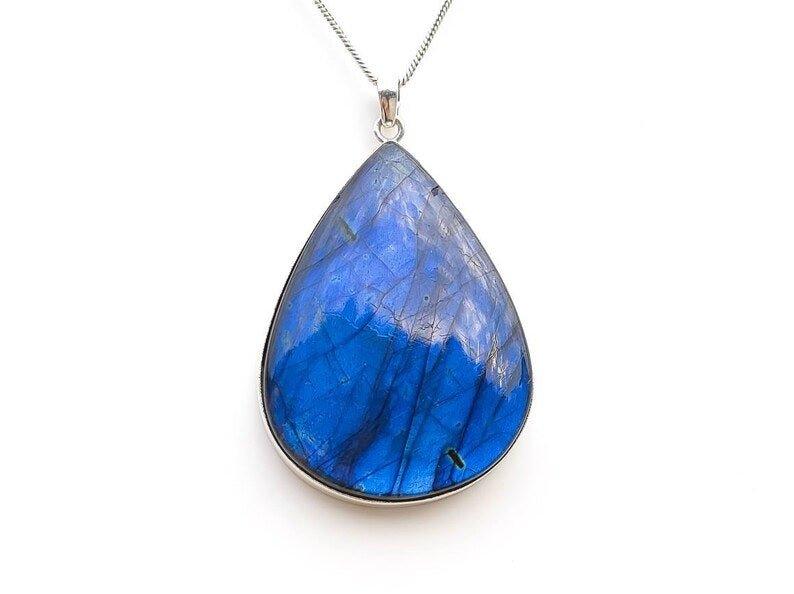 Deep Blue Flash Pear Labradorite Sterling Silver Pendant NecklaceGemstones and CrystalDeep Blue Flash Pear Labradorite Sterling Silver Pendant Necklace