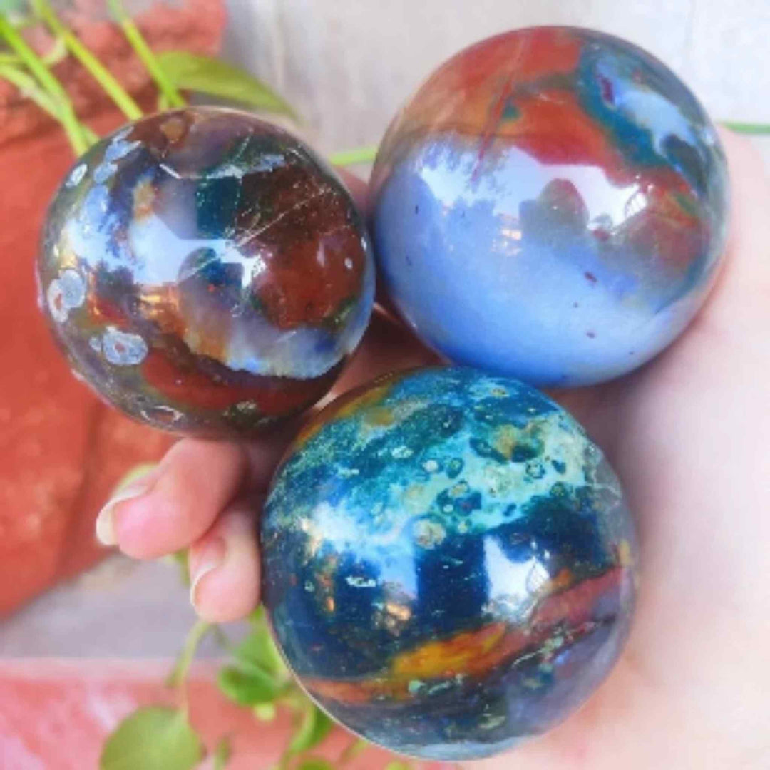 Bloodstone Chalcedony Jasper Crystal OrbGemstones and CrystalBloodstone Chalcedony Jasper Crystal Orb