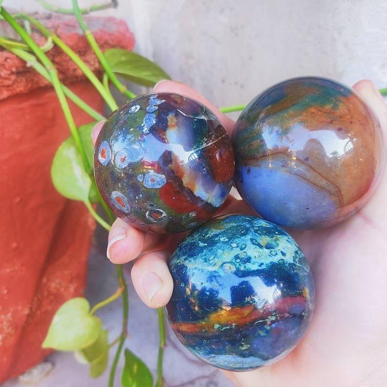 Bloodstone Chalcedony Jasper Crystal OrbGemstones and CrystalBloodstone Chalcedony Jasper Crystal Orb