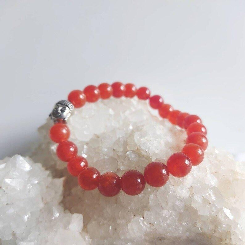 Carnelian Gemstone Crystal Buddha Bracelet.