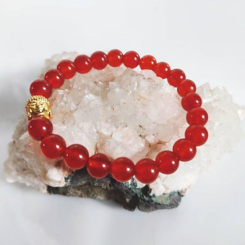 Carnelian Gemstone Crystal Buddha Bracelet.