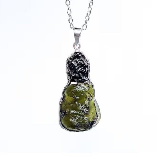 Shanti Shop - Certified Moldavite & Tibetan Tektite Double Stone Pendant Necklace - CBD Store India