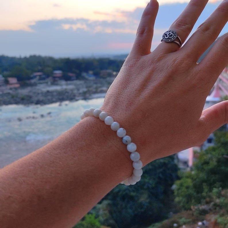 Shanti Shop - Divine Feminine Rainbow Moonstone Crystal Buddha Bracelet.