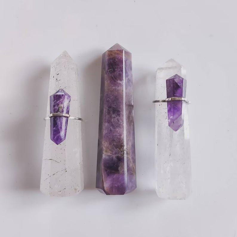 Double Terminated Amethyst Crystal Rings.