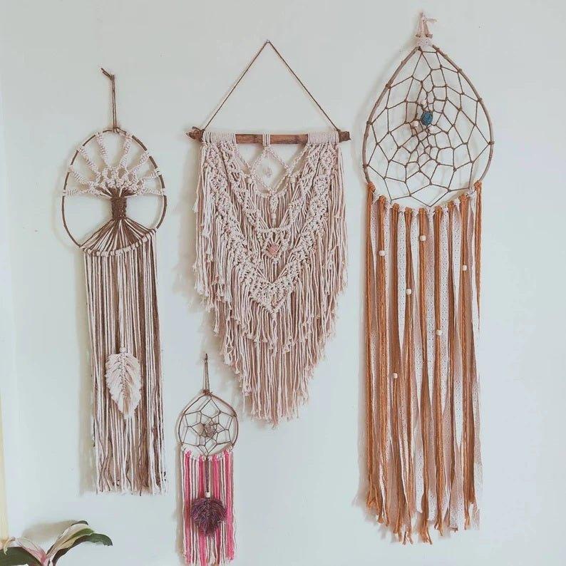 Extra Large 62" Handmade Natural Bohemian Mustard Macrame Dreamcatcher.