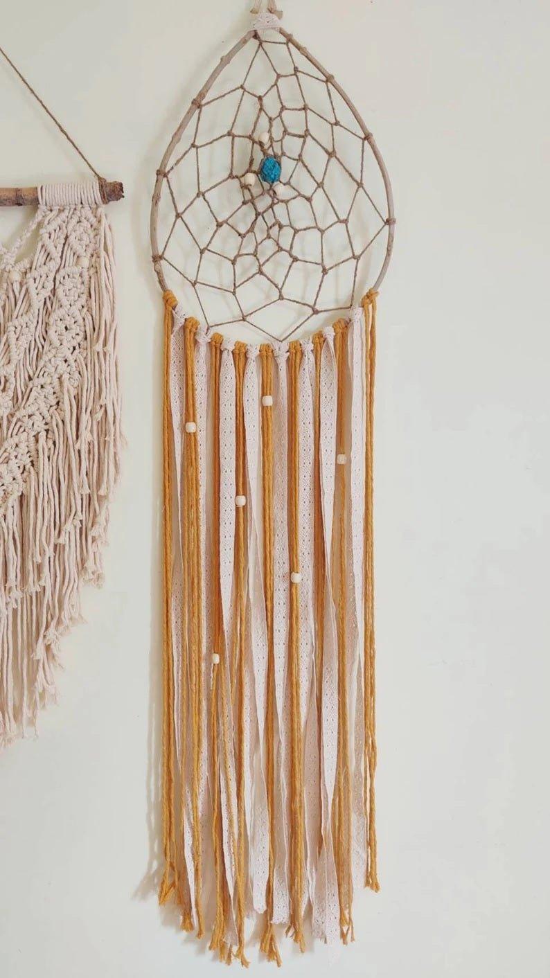Extra Large 62" Handmade Natural Bohemian Mustard Macrame Dreamcatcher.