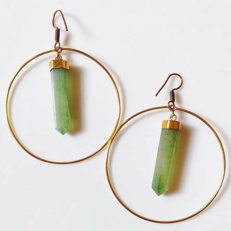 Green Aventurine Hoop Crystal Earrings - CBD Store India