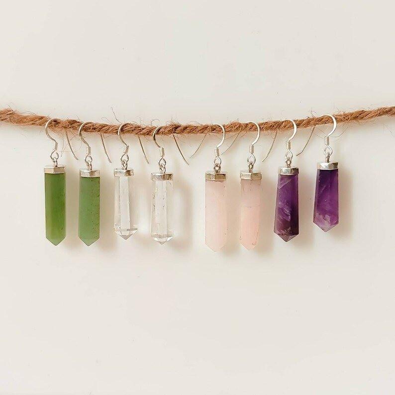 Handmade Aventurine Jade, Clear Quartz, Rose Quartz, Amethyst Crystal Sterling Silver EarringsGemstones and CrystalShanti Shop - Handmade Aventurine Jade, Clear Quartz, Rose Quartz