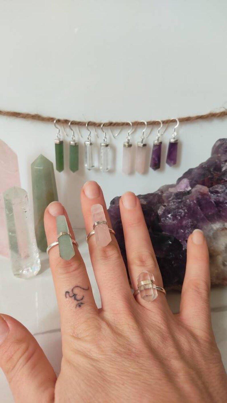 Handmade Aventurine Jade, Clear Quartz, Rose Quartz, Amethyst Crystal Sterling Silver EarringsGemstones and CrystalShanti Shop - Handmade Aventurine Jade, Clear Quartz, Rose Quartz