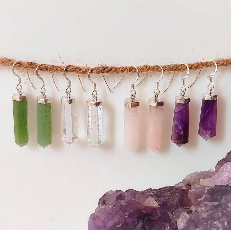 Handmade Aventurine Jade, Clear Quartz, Rose Quartz, Amethyst Crystal Sterling Silver EarringsGemstones and CrystalShanti Shop - Handmade Aventurine Jade, Clear Quartz, Rose Quartz