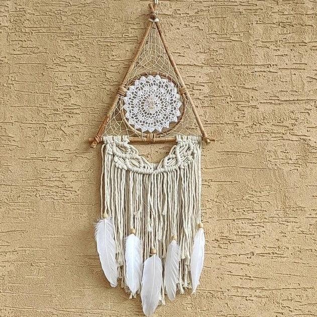 Handmade Bohemian Clear Quartz Crystal Macrame Dreamcatcher.