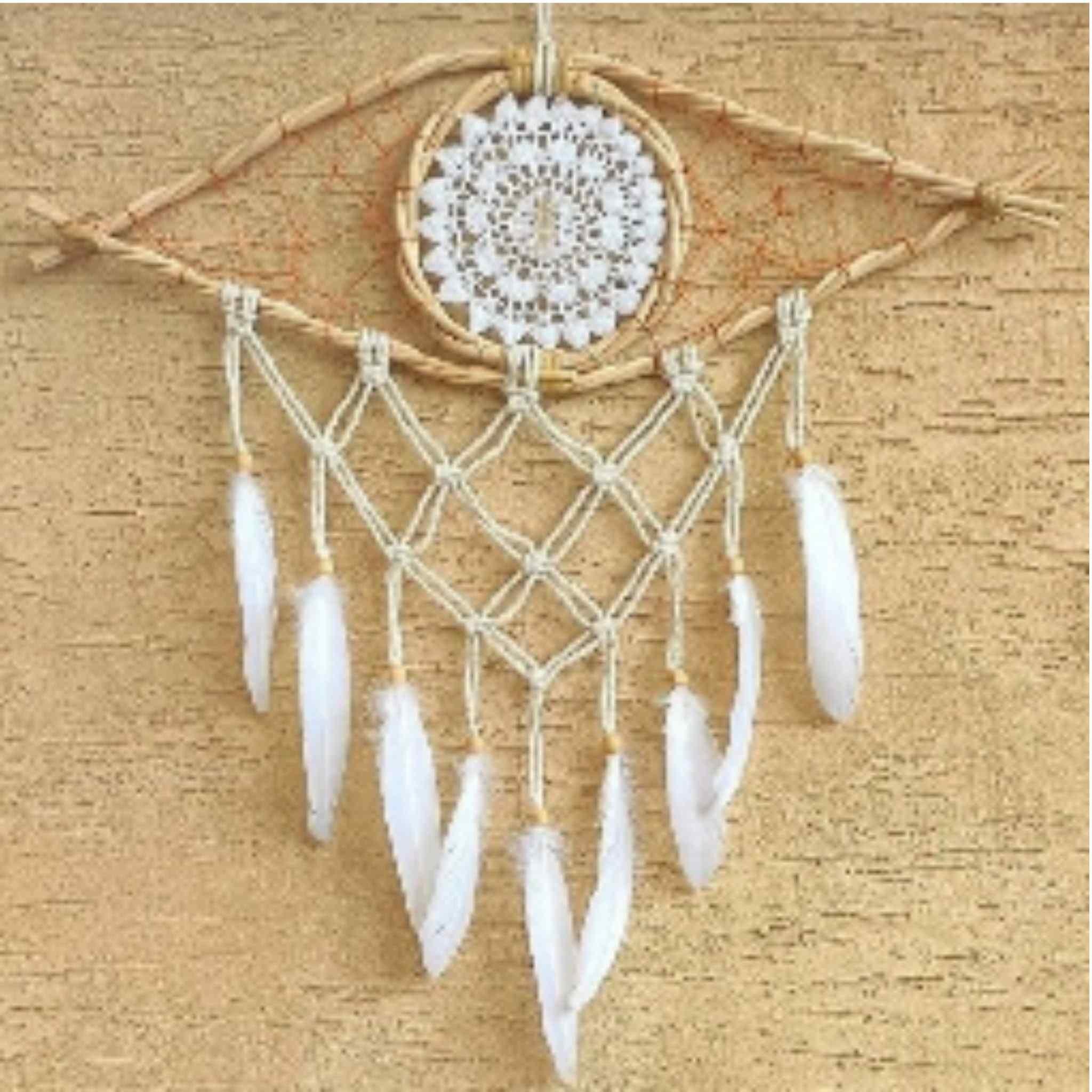 Handmade Bohemian Evil Eye Clear Quartz Crystal Macrame Dreamcatcher.