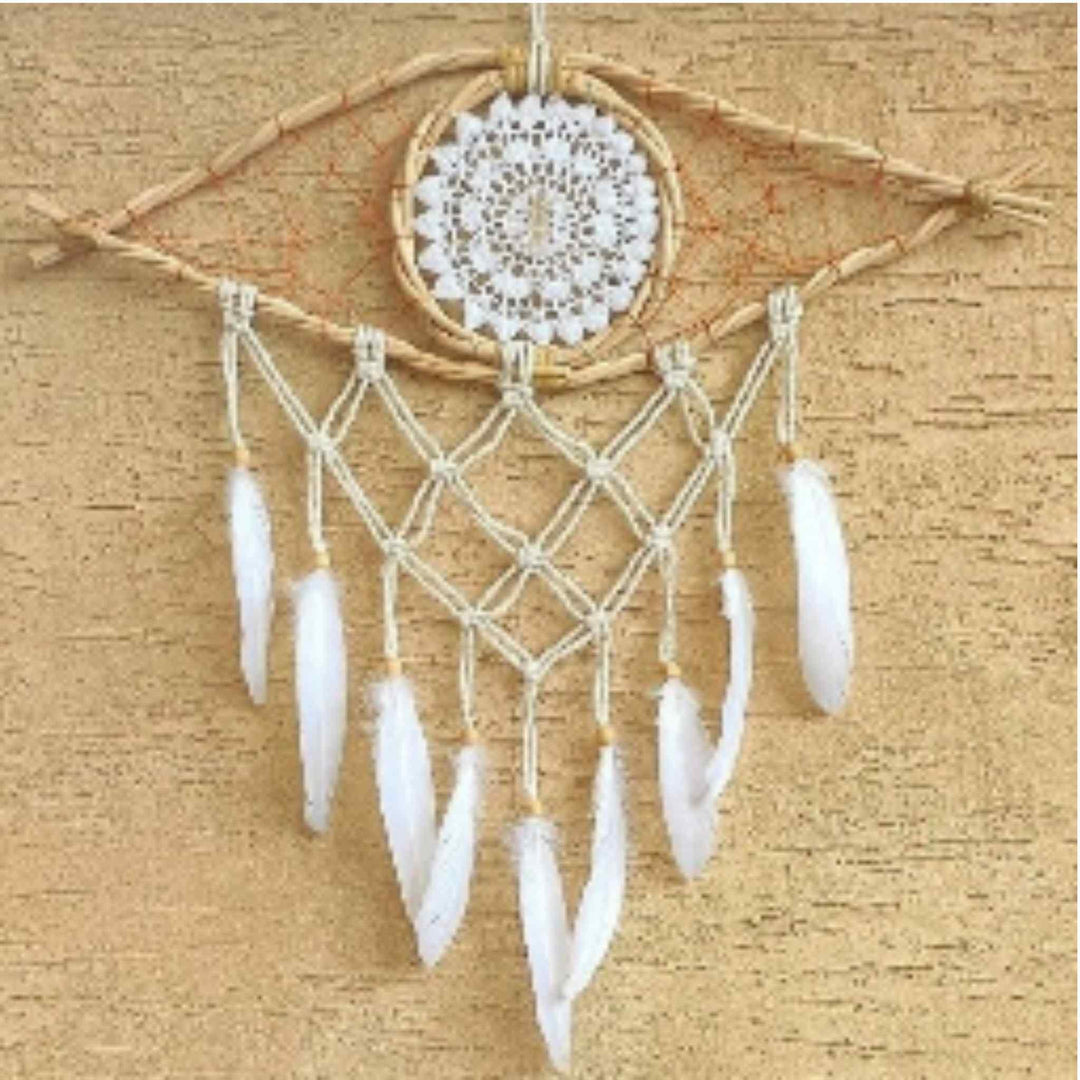 Handmade Bohemian Evil Eye Clear Quartz Crystal Macrame DreamcatcherGemstones and CrystalHandmade Bohemian Evil Eye Clear Quartz Crystal Macrame Dreamcatcher