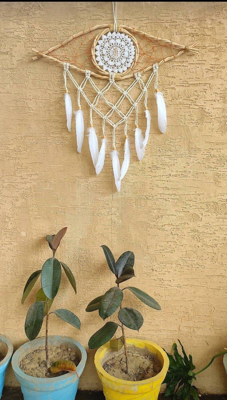 Handmade Bohemian Evil Eye Clear Quartz Crystal Macrame DreamcatcherGemstones and CrystalHandmade Bohemian Evil Eye Clear Quartz Crystal Macrame Dreamcatcher