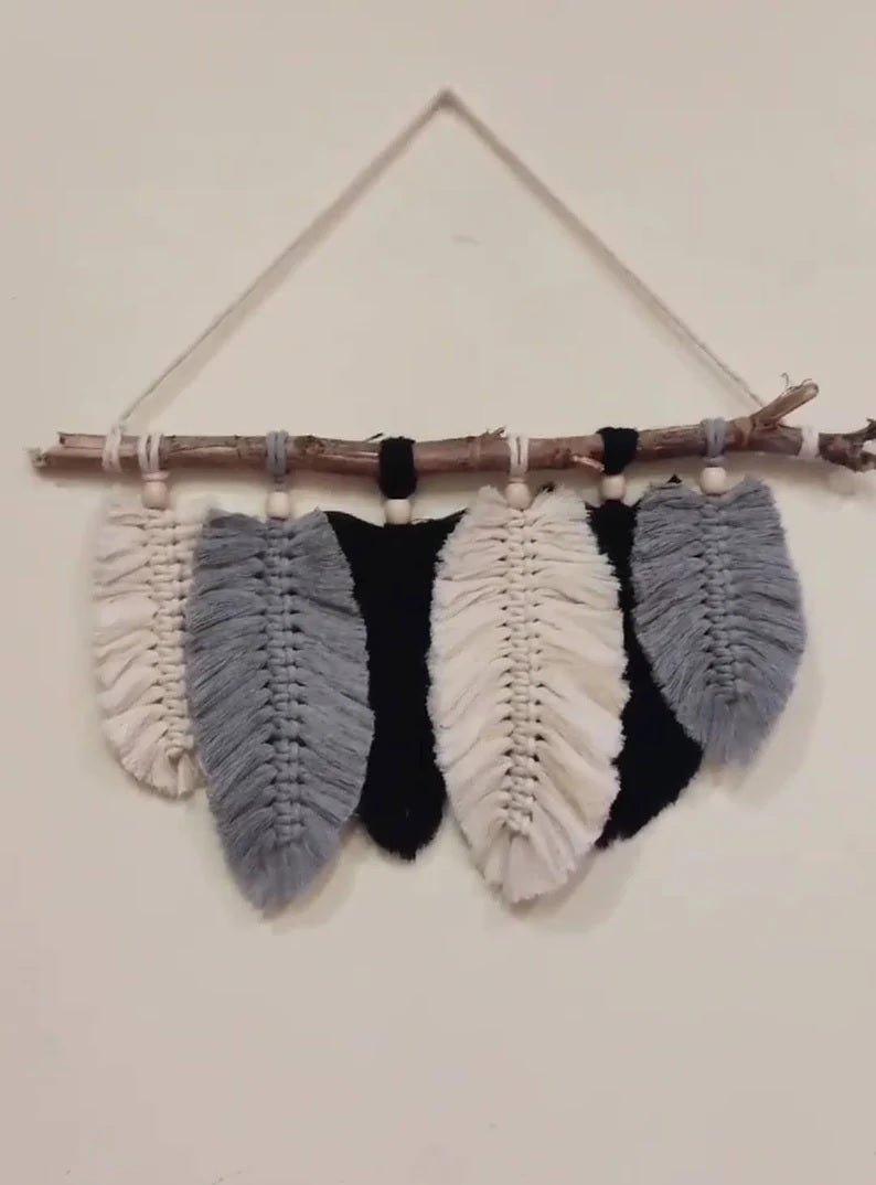 Handmade Bohemian Feather Macrame Wall HangingWall HangingsHandmade Bohemian Feather Macrame Wall Hanging