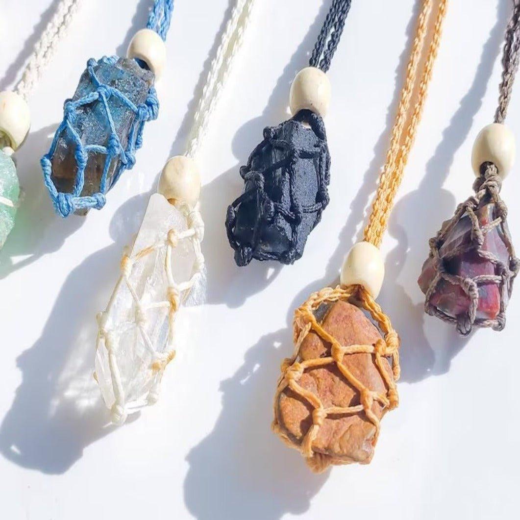Handmade Hemp Macramé Crystal Pendant Necklace.