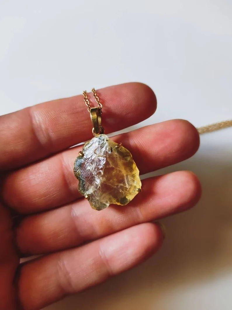 Handmade Raw Citrine Rough Stone Crystal Quartz Pendant Prong NecklaceGemstones and CrystalHandmade Raw Citrine Rough Stone Crystal Quartz Pendant Prong Necklace