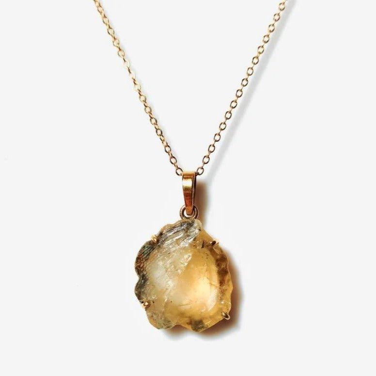 Handmade Raw Citrine Rough Stone Crystal Quartz Pendant Prong NecklaceGemstones and CrystalHandmade Raw Citrine Rough Stone Crystal Quartz Pendant Prong Necklace