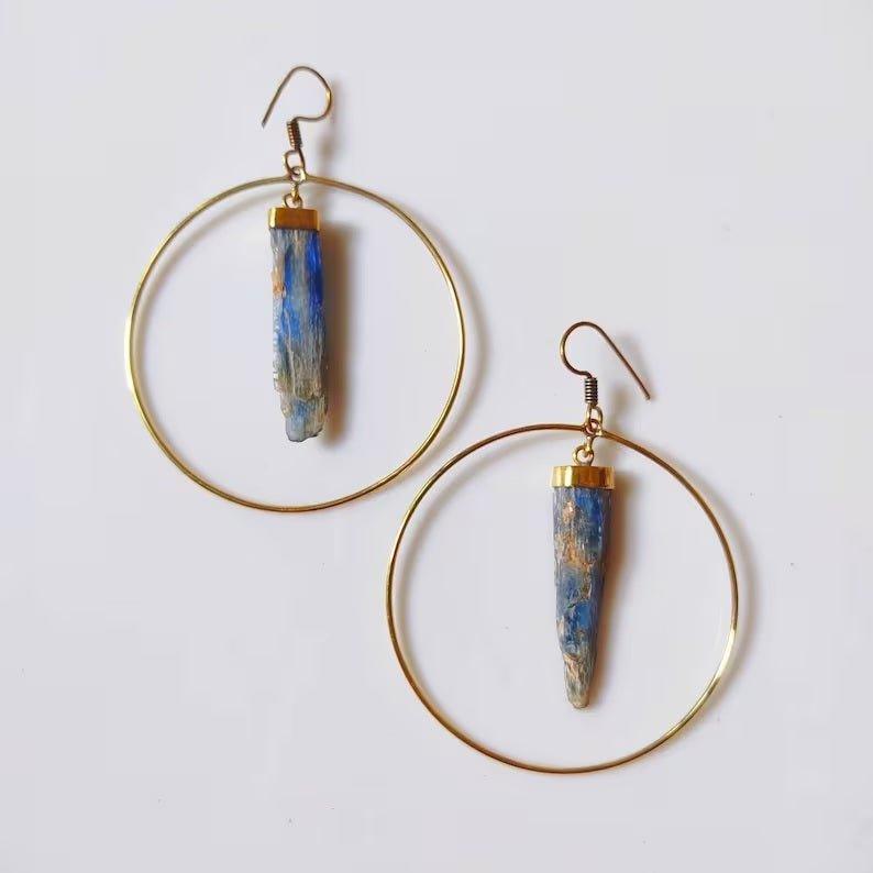 Handmade Raw Kyanite Crystal Hoop EarringsGemstones and CrystalHandmade Raw Kyanite Crystal Hoop Earrings