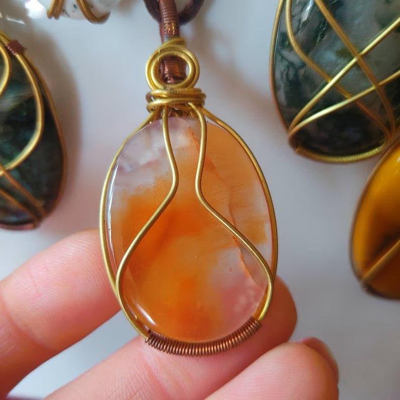 Shanti Shop - Handmade Wire Wrapped Crystal Gemstone Pendant Necklaces with LeatherGemstones and CrystalShanti Shop - Handmade Wire Wrapped Crystal Gemstone Pendant Necklaces with Leather