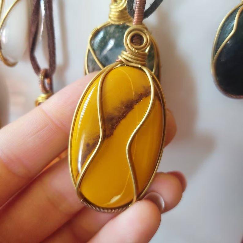 Shanti Shop - Handmade Wire Wrapped Crystal Gemstone Pendant Necklaces with Leather - CBD Store India