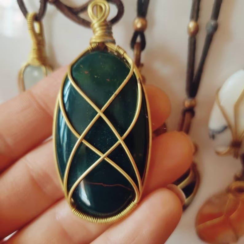 Shanti Shop - Handmade Wire Wrapped Crystal Gemstone Pendant Necklaces with LeatherGemstones and CrystalShanti Shop - Handmade Wire Wrapped Crystal Gemstone Pendant Necklaces with Leather