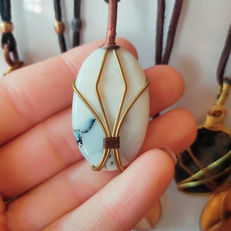 Shanti Shop - Handmade Wire Wrapped Crystal Gemstone Pendant Necklaces with LeatherGemstones and CrystalShanti Shop - Handmade Wire Wrapped Crystal Gemstone Pendant Necklaces with Leather
