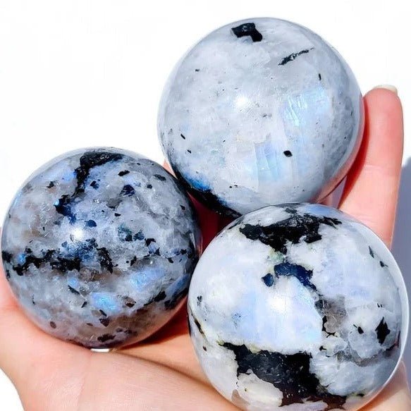 Shanti Shop - High Quality Rainbow Moonstone Crystal Spheres from India - CBD Store India