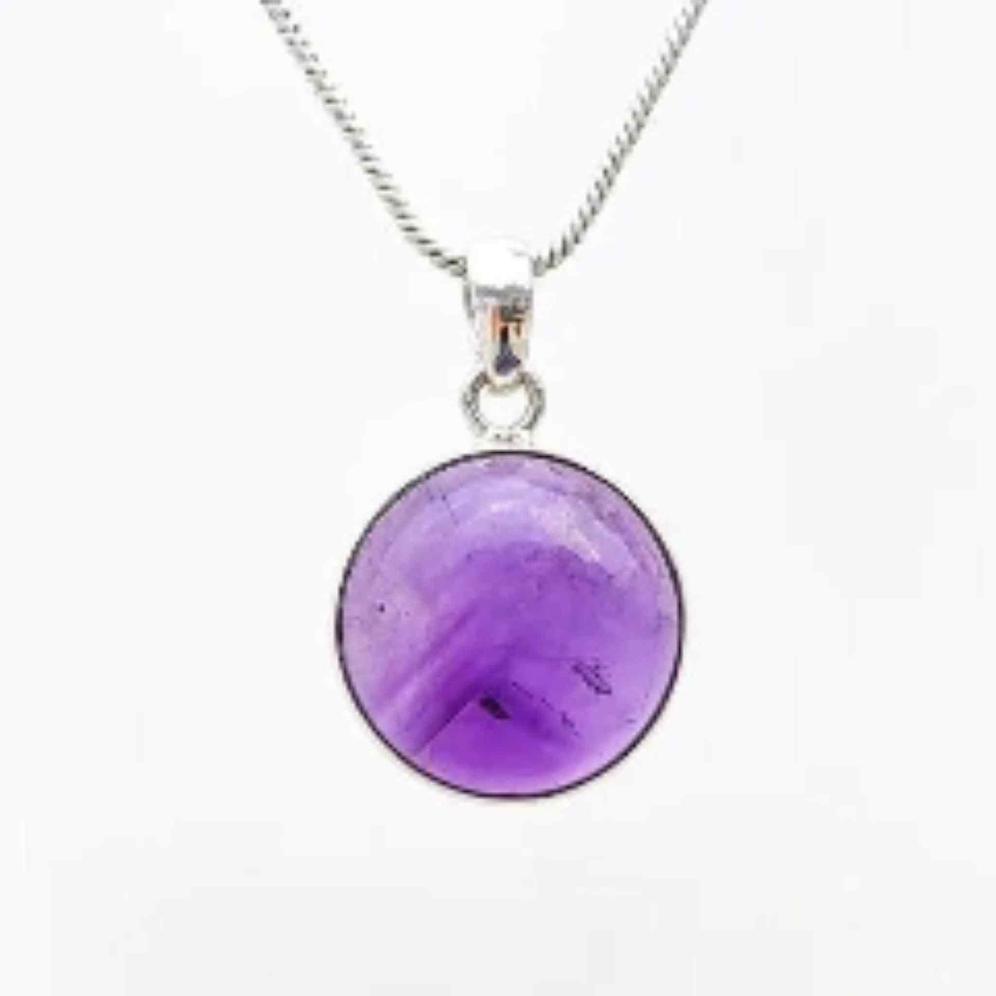 High Quality Round Amethyst Crystal Pendant Necklace.